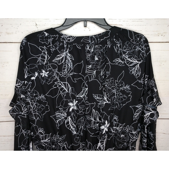 Parker Floral Print Ruffle Long Sleeves Smocked Waist Black Dress Women Large - Picture 6 of 11